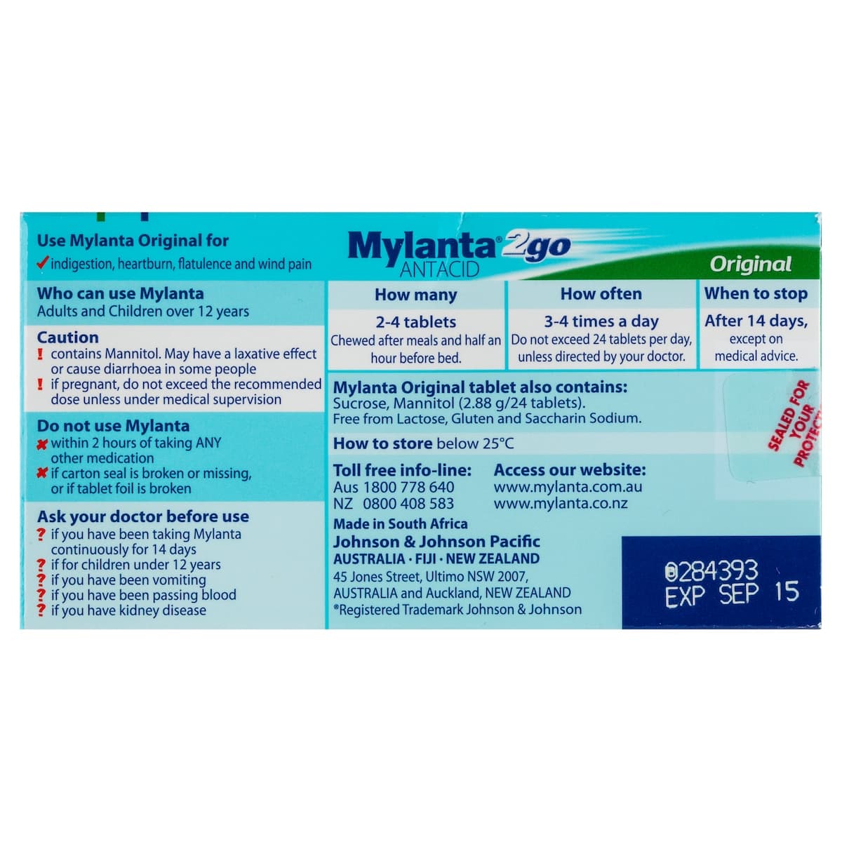 Thumbnail Mylanta 2Go Antacid Original Chewable Tablets 24 Pack