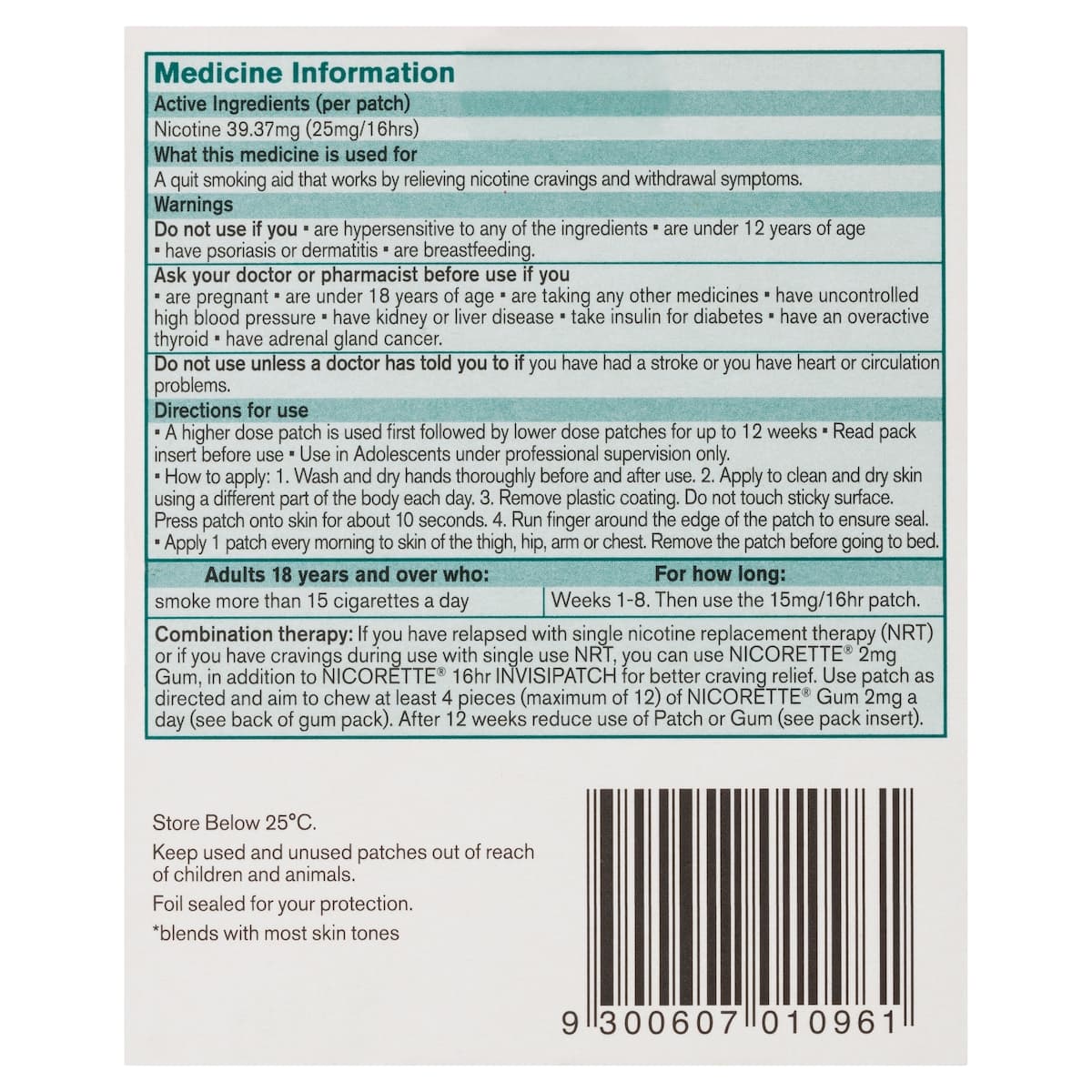 Thumbnail Nicorette Quit Smoking 16 Hour Nicotine Invisipatch Step 1 25mg 28 Patches