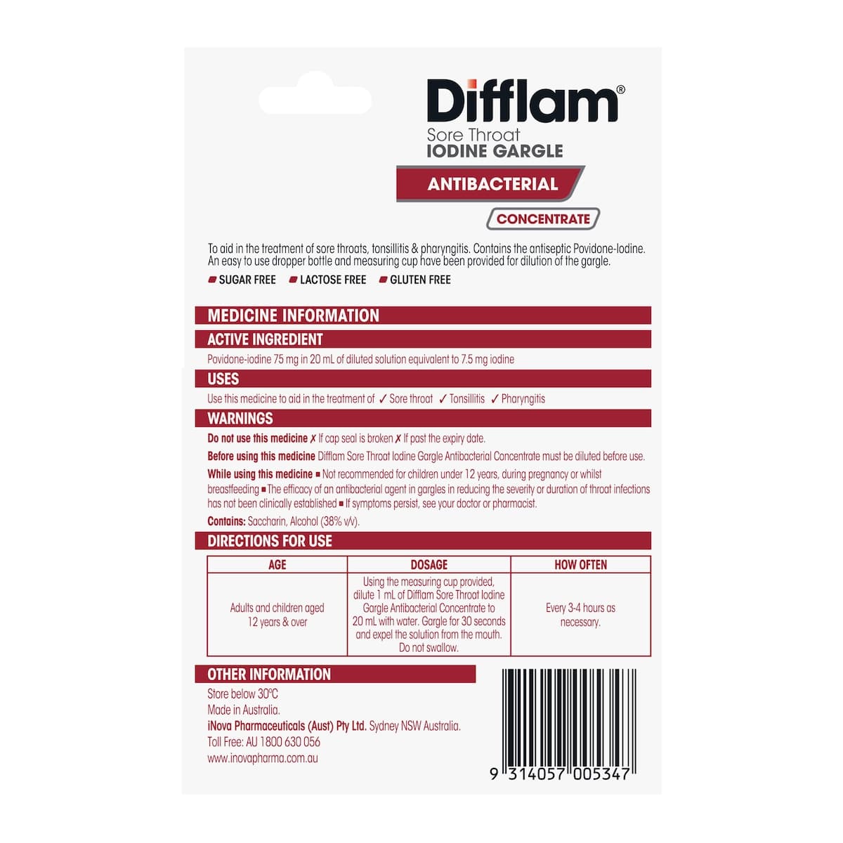 Thumbnail Difflam Concentrate Sore Throat Gargle with Iodine 15ml