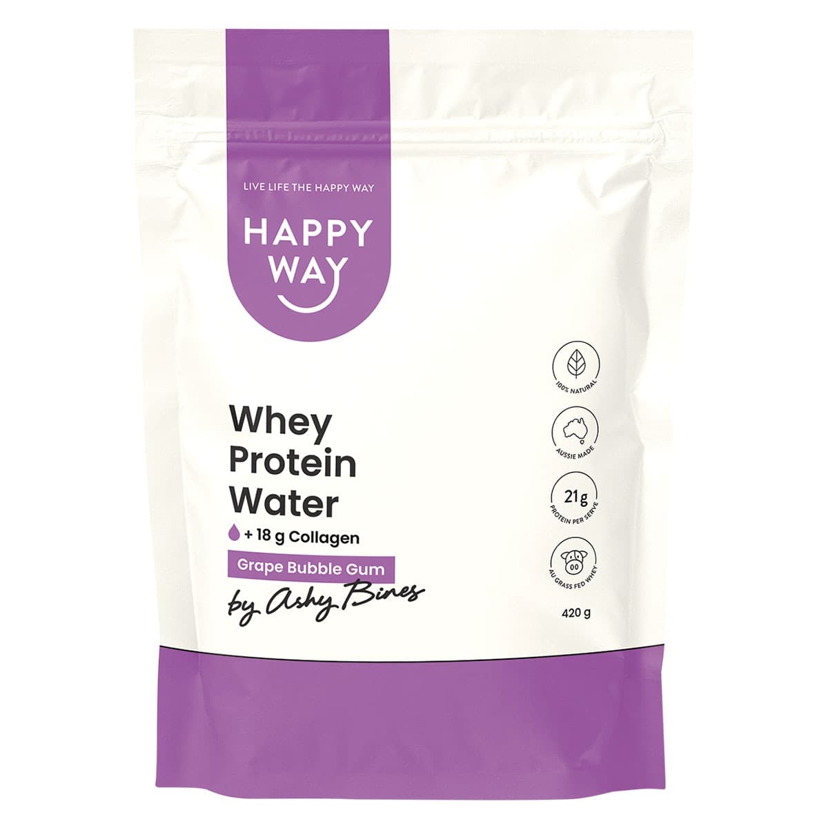Happy Way Ashy Bines Whey Protein Water Powder Grape Bubble Gum 420g