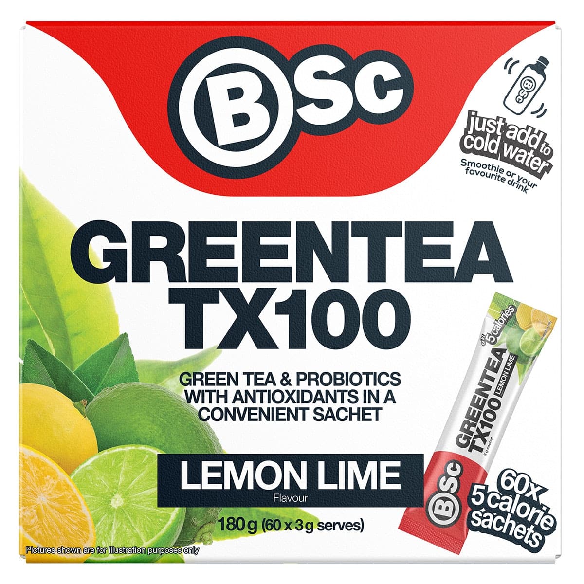 BSc Green Tea TX100 Lemon Lime 60 x 3g Sachets