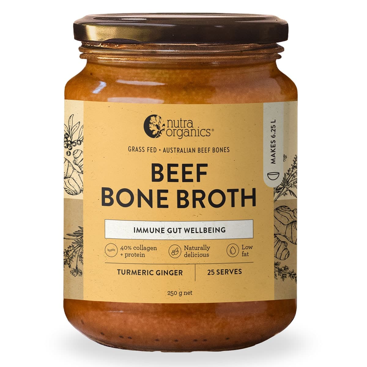 Nutra Organics Beef Bone Broth Concentrate - Turmeric Ginger 250g