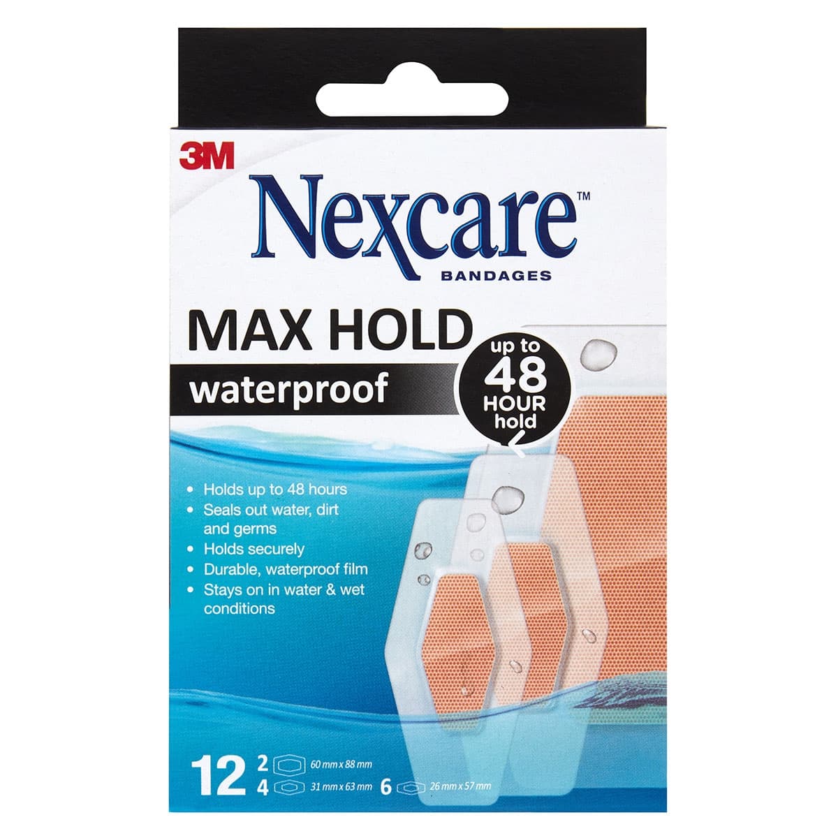 Nexcare Waterproof Max Hold Assorted Bandage Strips 12 Pack