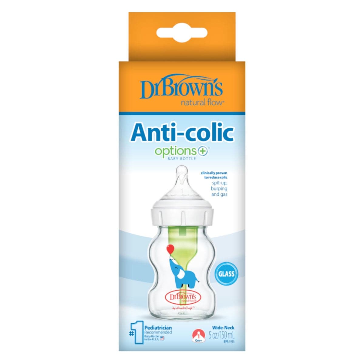 Dr Brown's Options+ Glass Wide Neck Baby Bottle 150ml