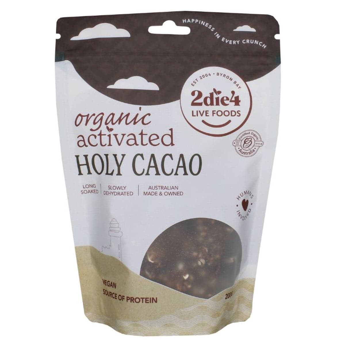 2Die4 Live Foods Organic Activated Holy Cacao Granola Clusters 200g