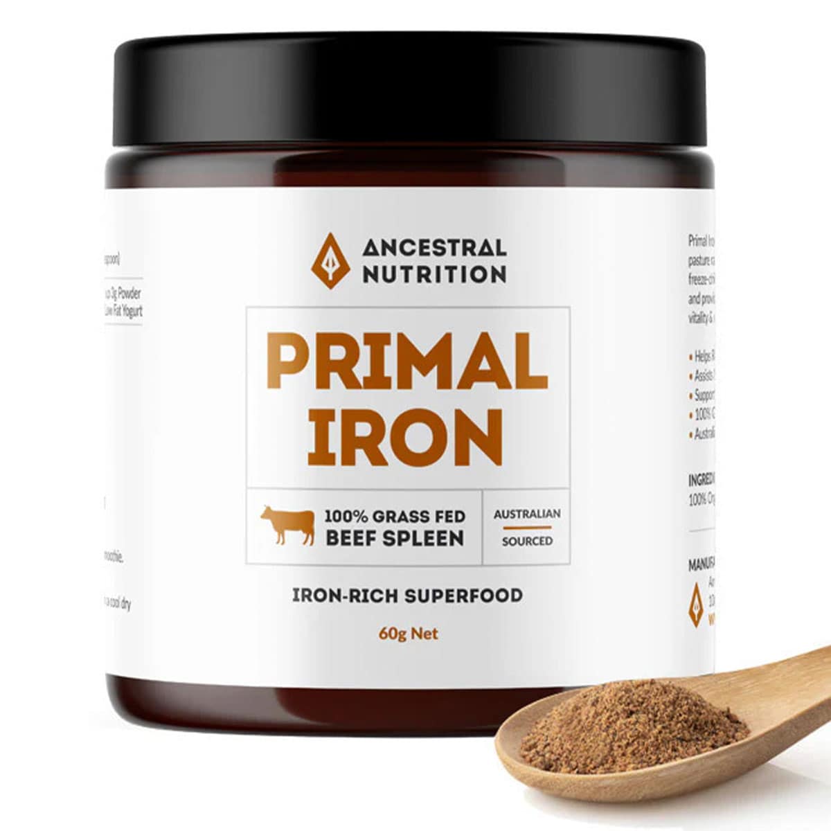 Ancestral Nutrition Primal Iron Grass Fed Beef Spleen Powder 60g