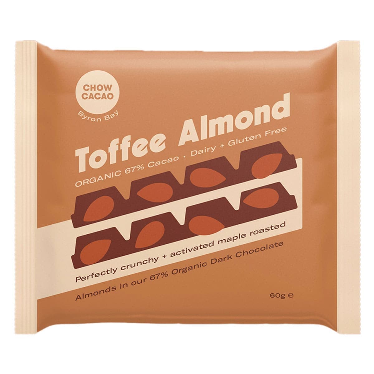Chow Cacao Dark Chocolate Block - Toffee Almond 60g