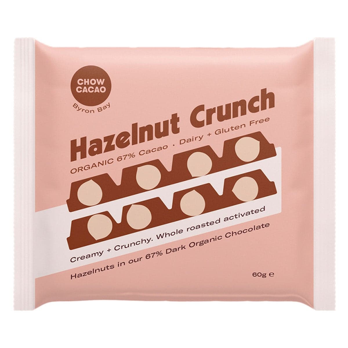 Chow Cacao Dark Chocolate Block - Crunchy Hazelnut 60g