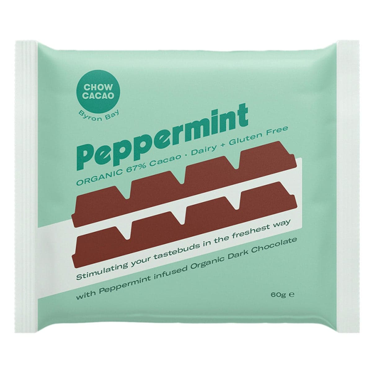 Chow Cacao Dark Chocolate Block - Peppermint 60g