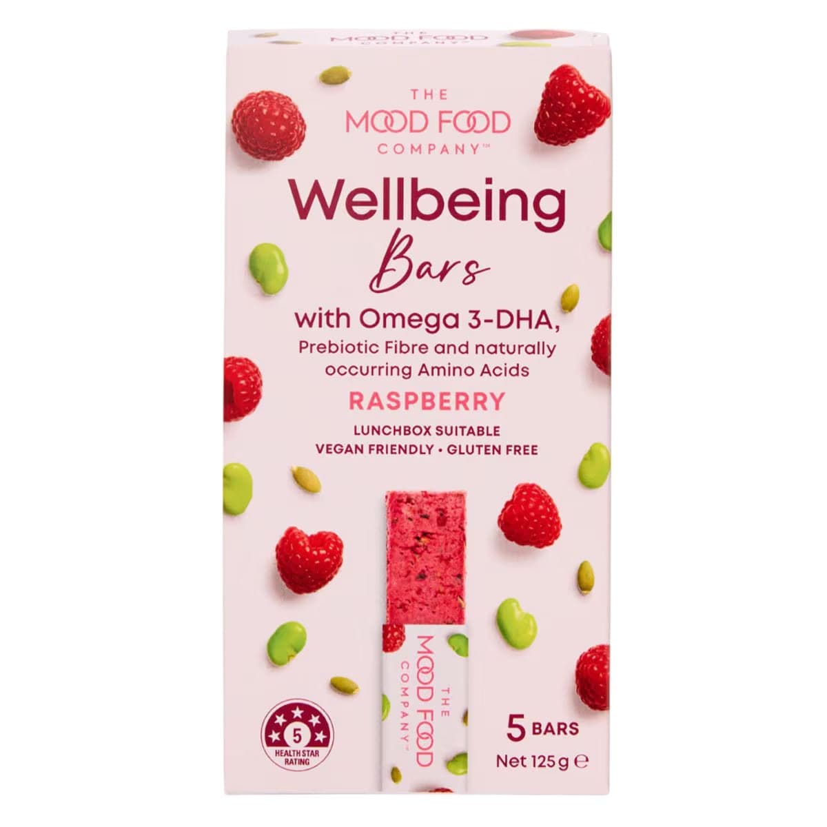 The Mood Food Company Wellbeing Bars Raspberry - 5 Pack