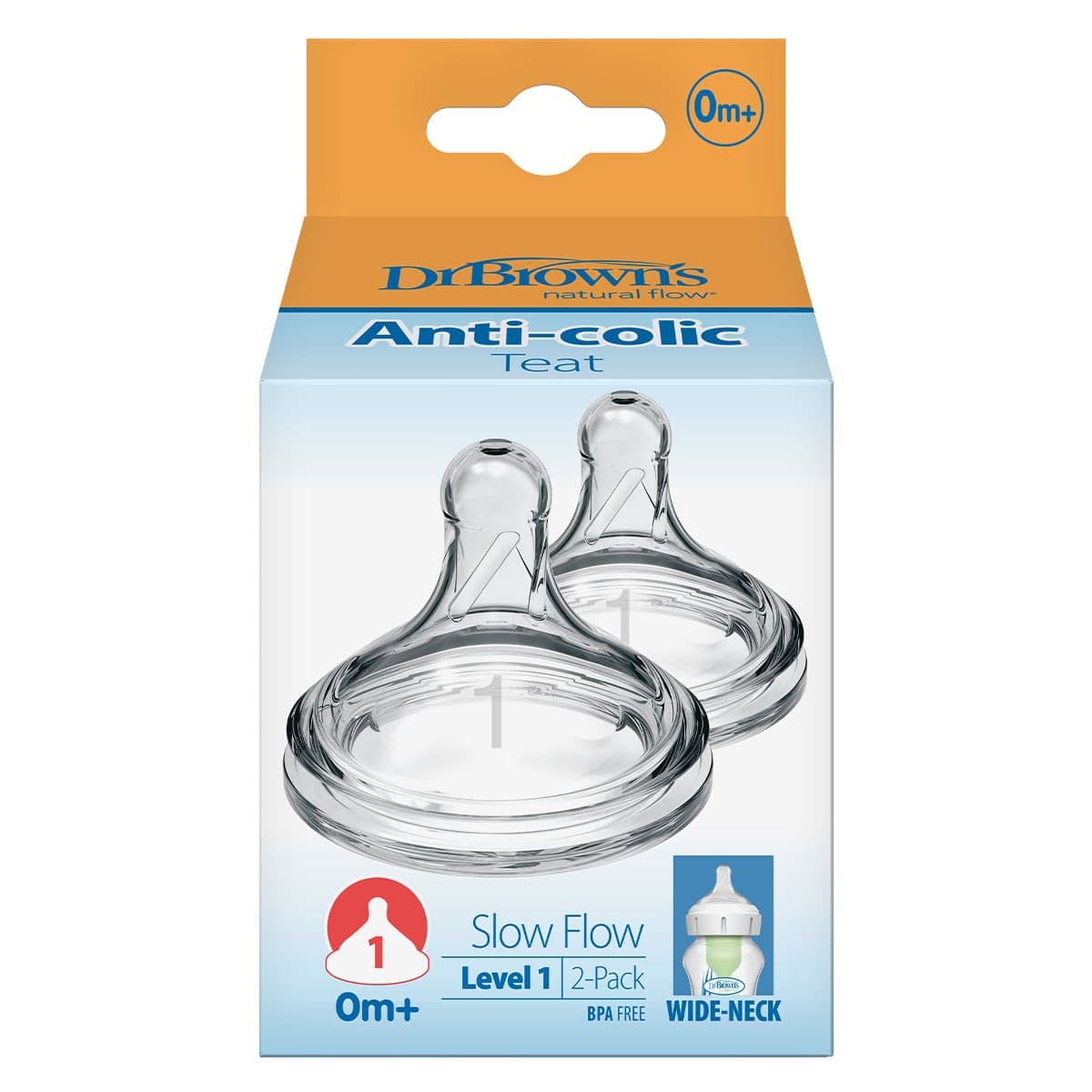 Dr Brown's Options+ Level 1 Wide Neck Teat 2 Pack