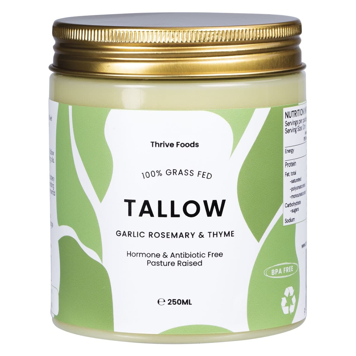 Thrive Foods 100% Grass Fed Tallow Garlic Rosemary & Thyme 250ml