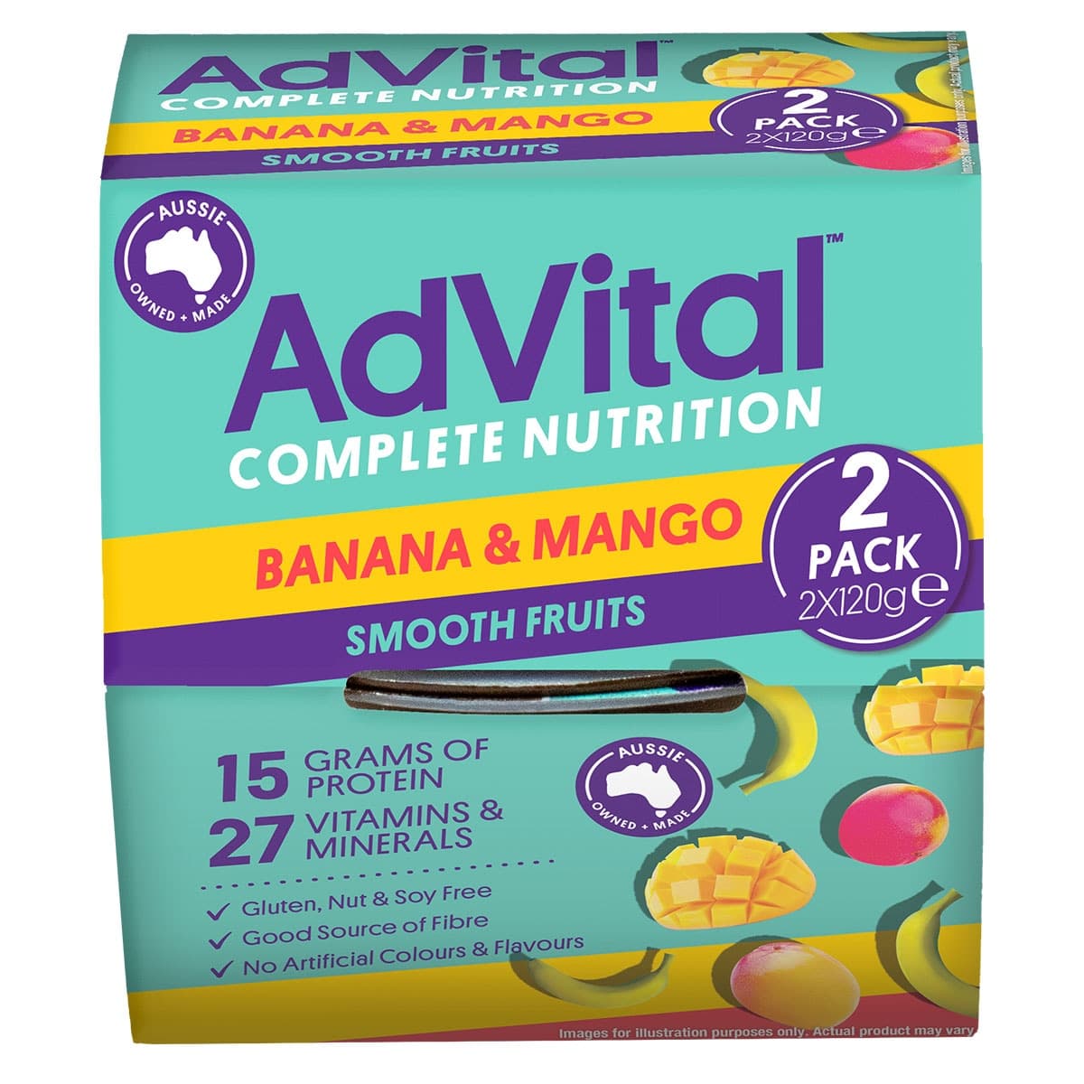 AdVital Nutritionally Complete Banana and Mango Smooth Fruits 2 Pack