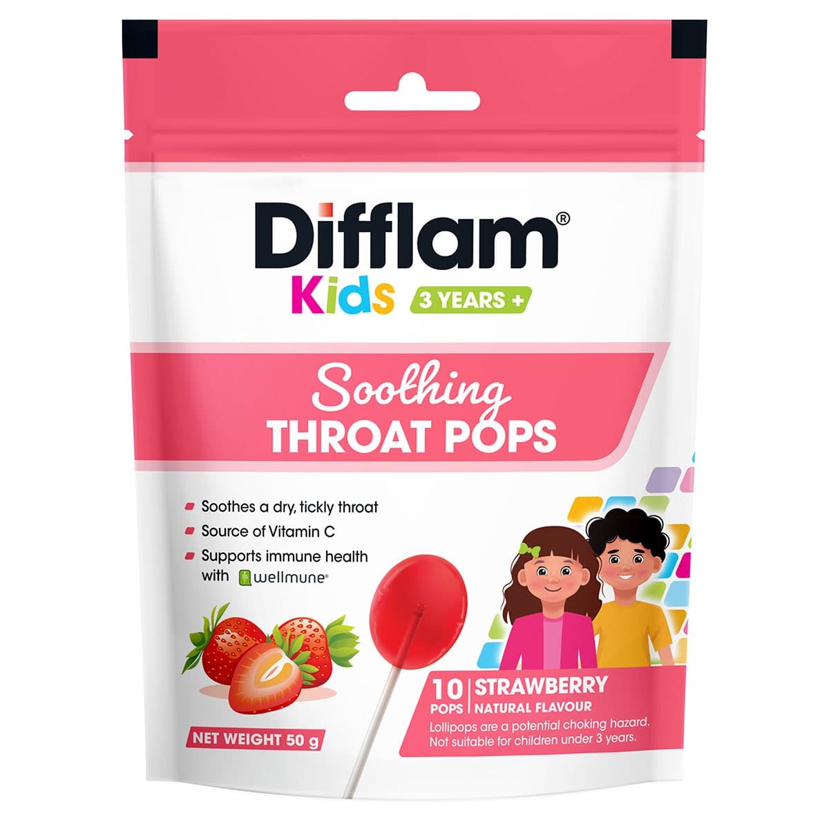 Difflam Kids Soothing Throat Pops Strawberry 10 Pack