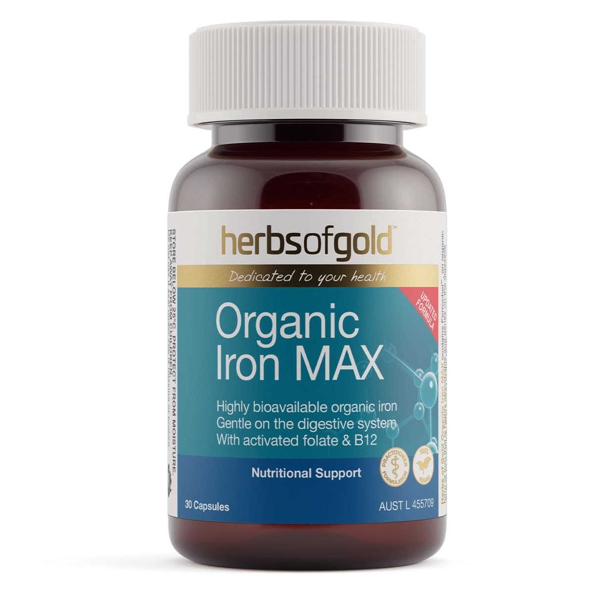 Herbs of Gold Organic Iron MAX 30 Capsules