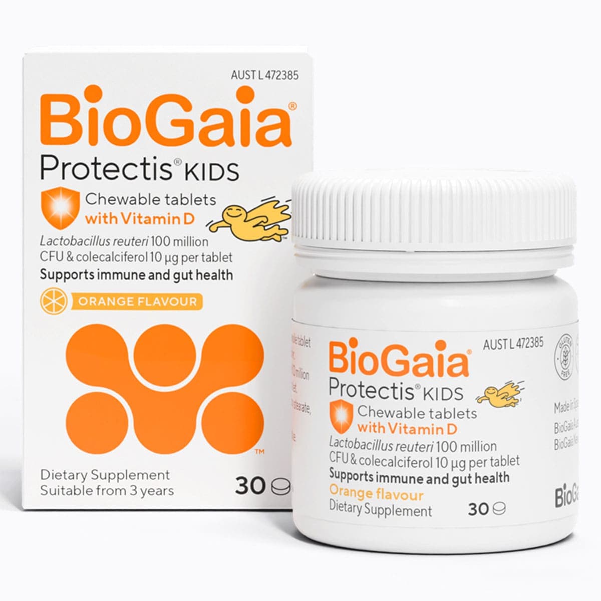 BioGaia Protectis Kids Probiotic With Vitamin D Orange 30 Chewable Tablets