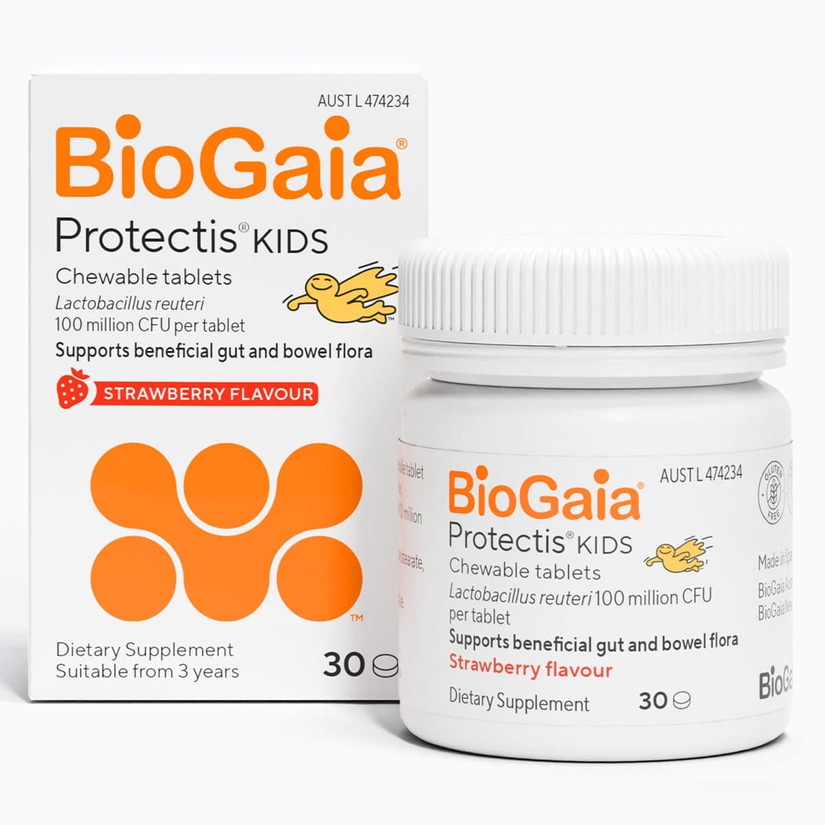 BioGaia Protectis Kids Gut Probiotic Strawberry 30 Chewable Tablets