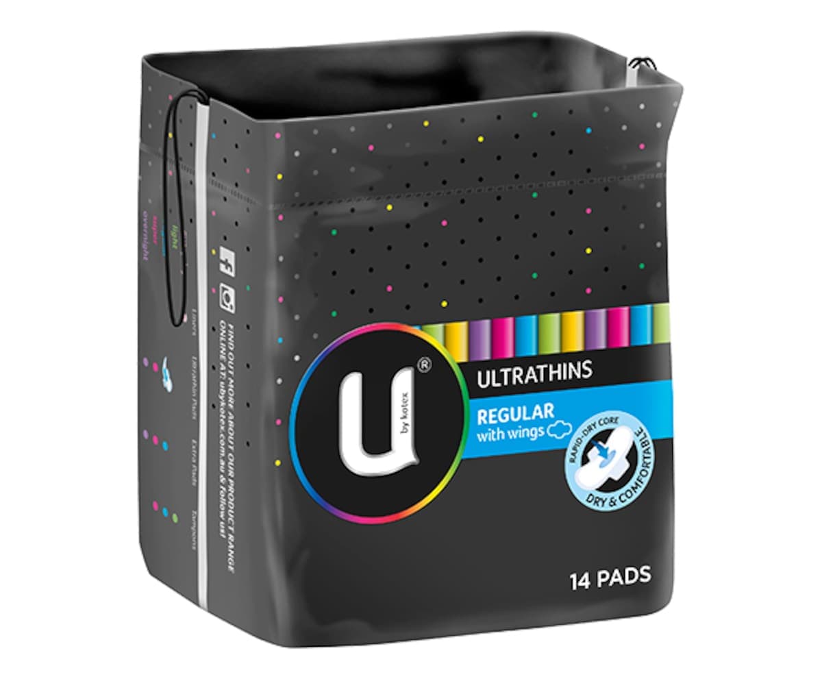 U by Kotex UltraThin Pads Regular With Wings 14 Pack
