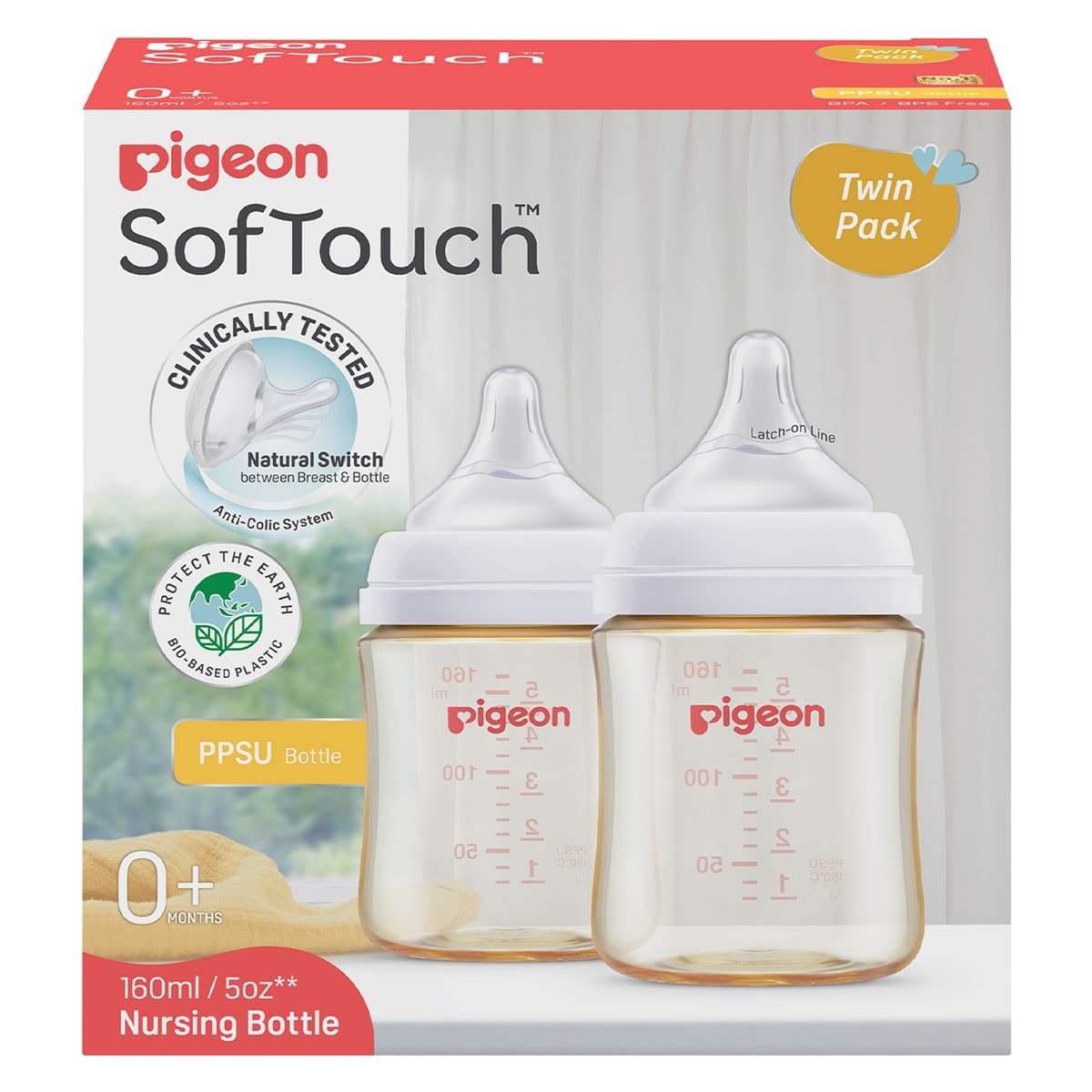 Pigeon SofTouch PPSU Baby Bottle 0+ Months 2 x 160ml