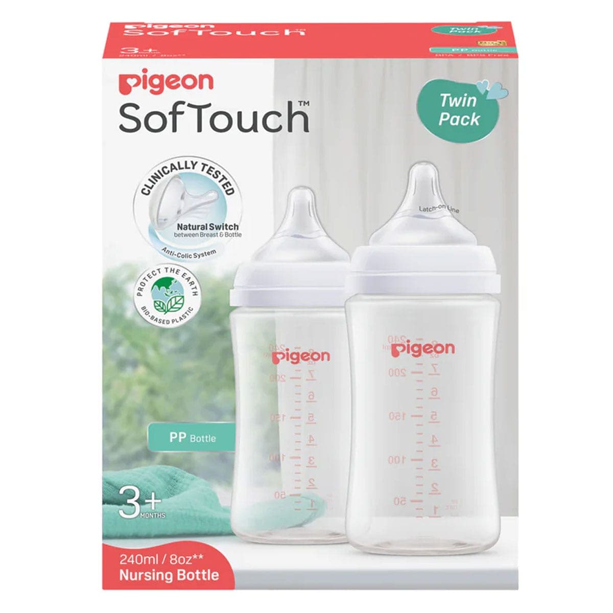 Pigeon SofTouch PP Baby Bottle 3+ Months 2 x 240ml