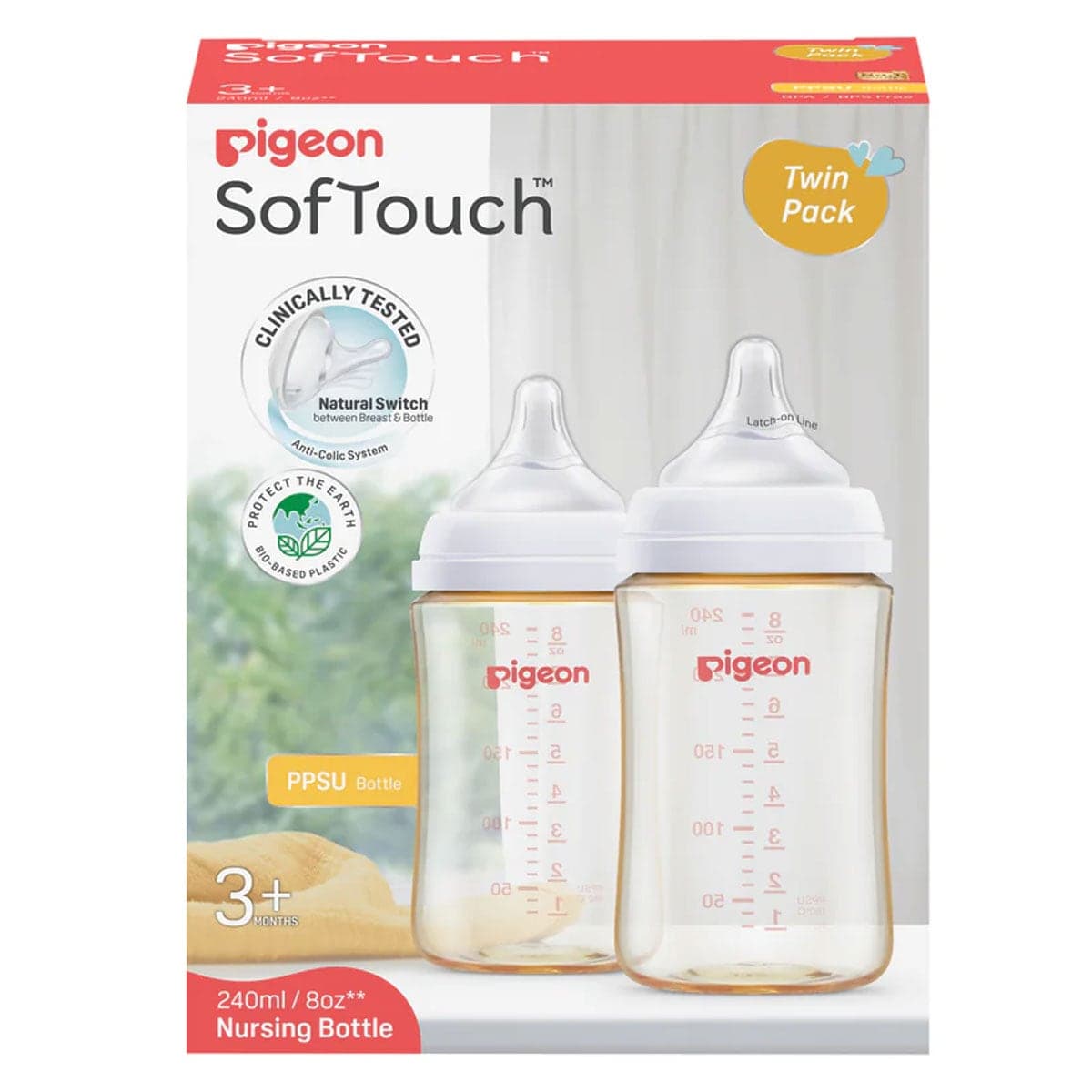 Pigeon SofTouch PPSU Baby Bottle 3+ Months 2 x 240ml