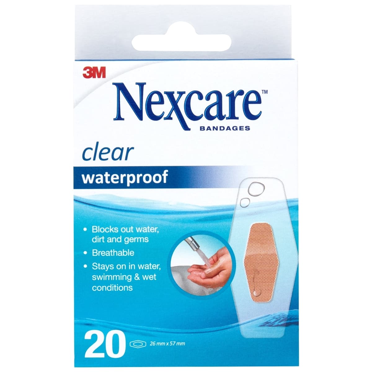 Nexcare Waterproof Clear Strips 26mm x 57mm 20 Pack