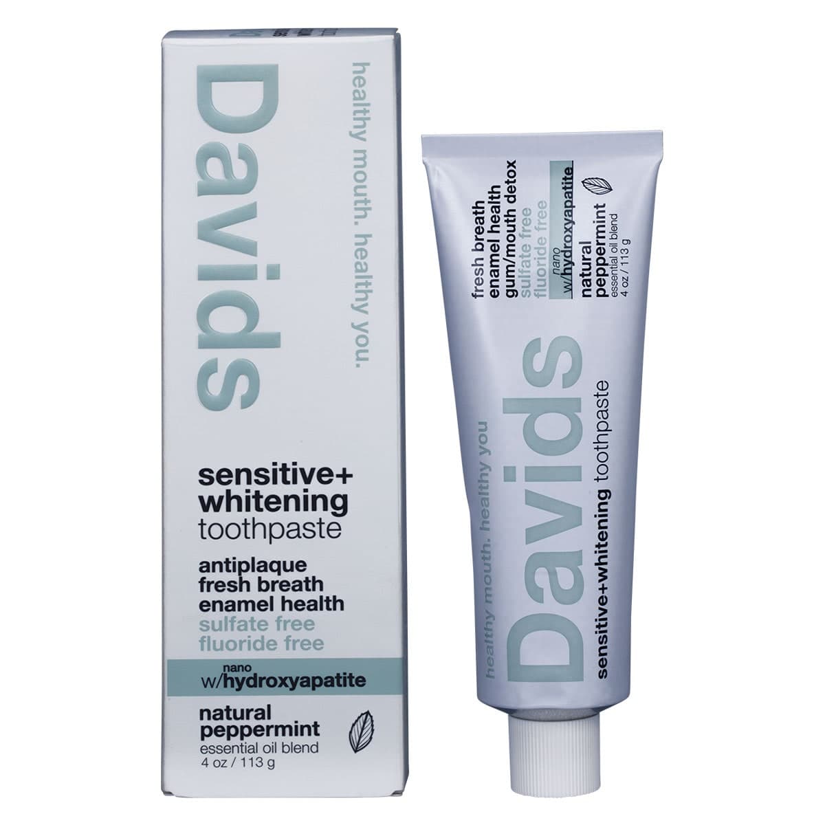 Davids Sensitive + Whitening Toothpaste With HA Peppermint 113g