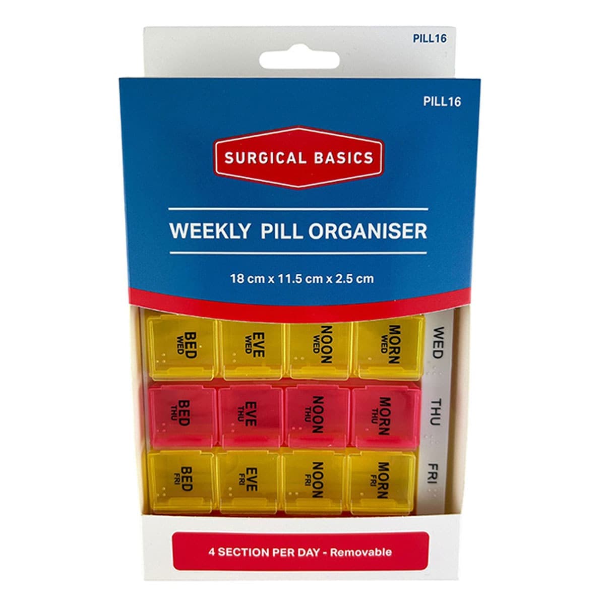 Surgical Basics Four a Day Weekly Pill Organiser