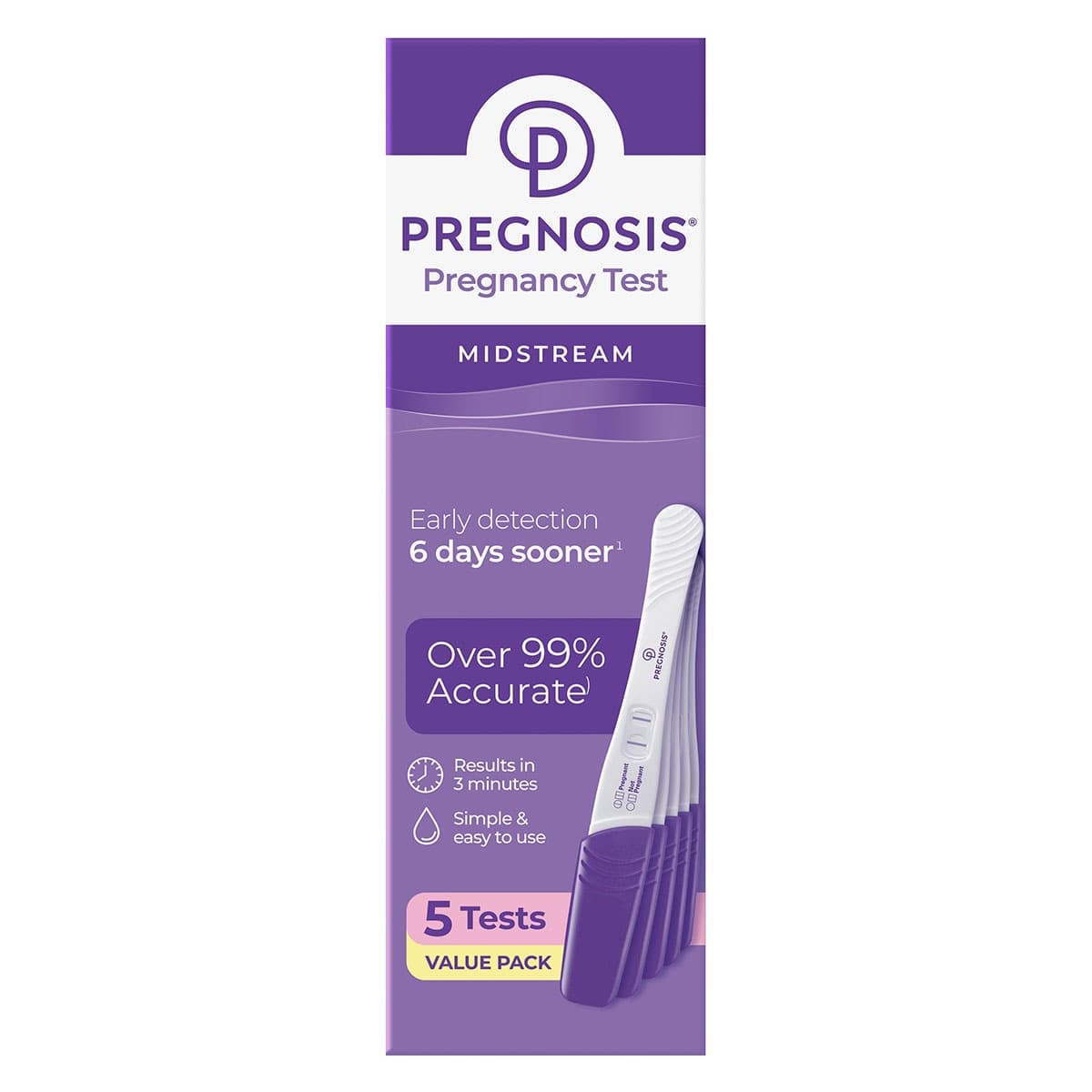 Pregnosis Midstream Early Detection Pregnancy Test 5 Pack