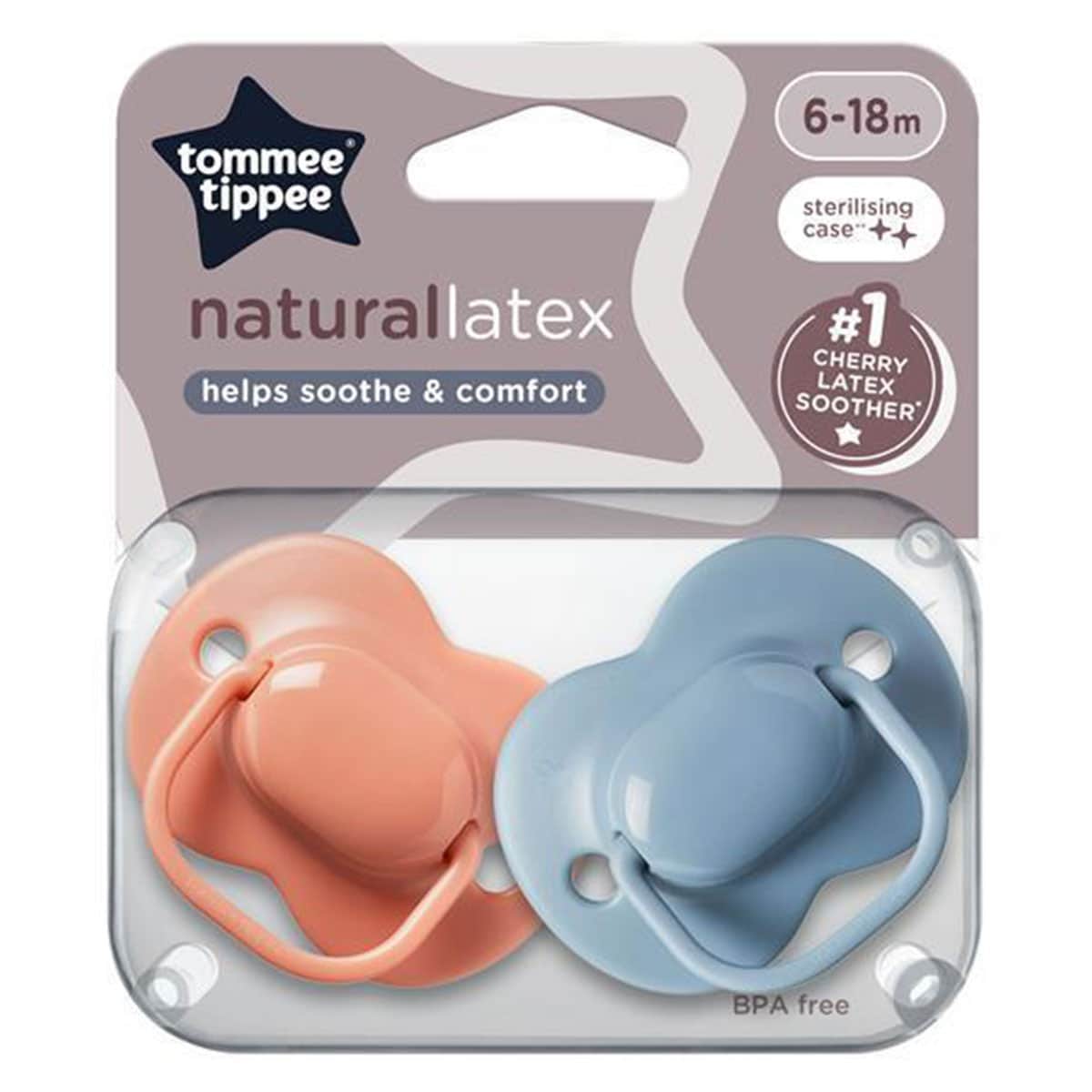Tommee Tippee Natural Latex Cherry Soothers 6 - 18 Months 2 Pack