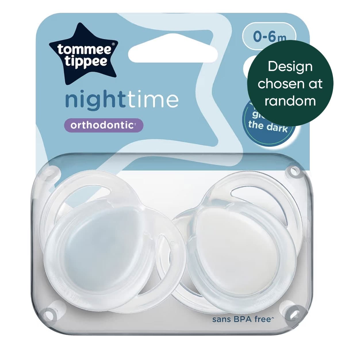 Tommee Tippee Night Time Soothers 0-6 Months 2 Pack Assorted Colours