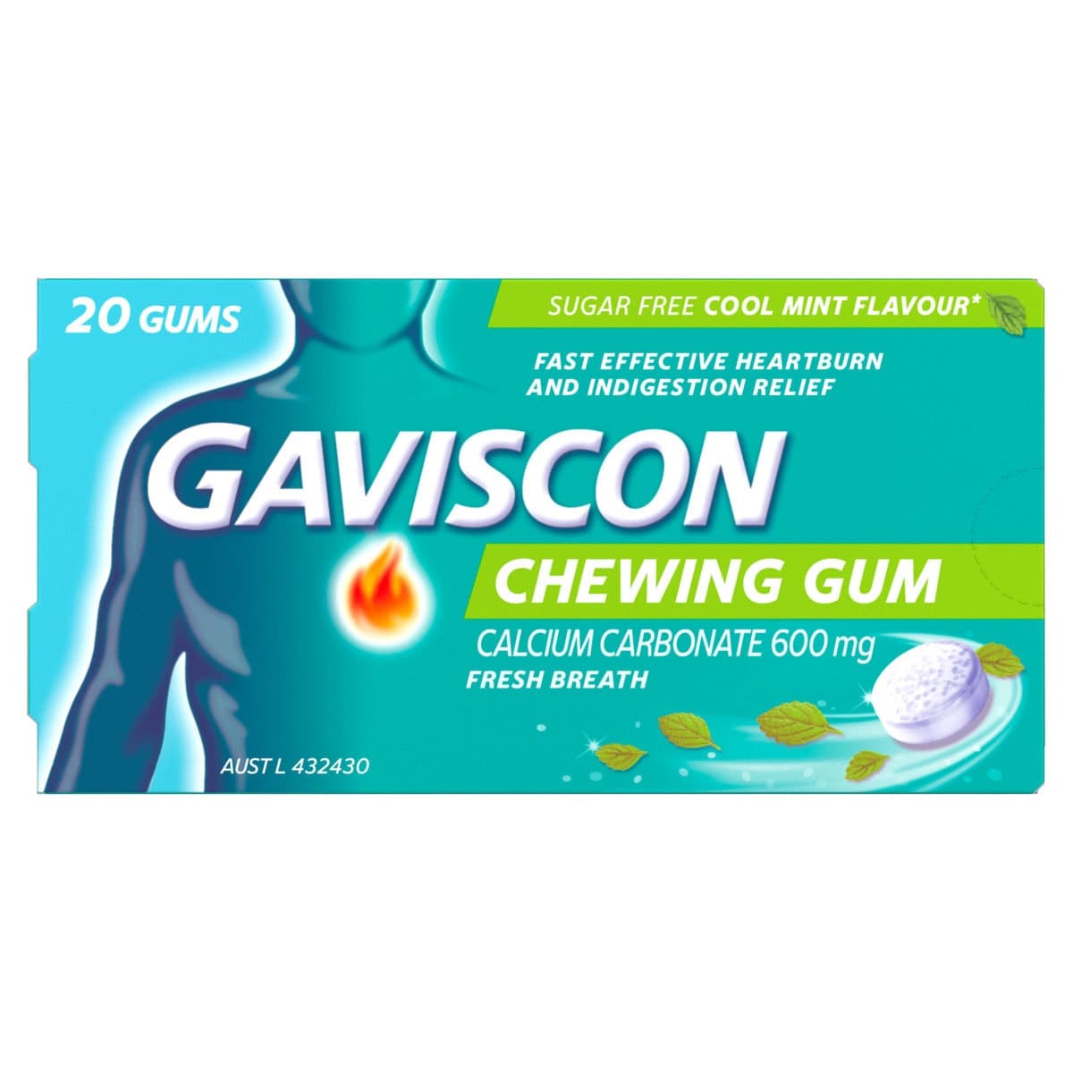 Gaviscon Heartburn & Indigestion Relief Chewing Gum Mint 20 Pack