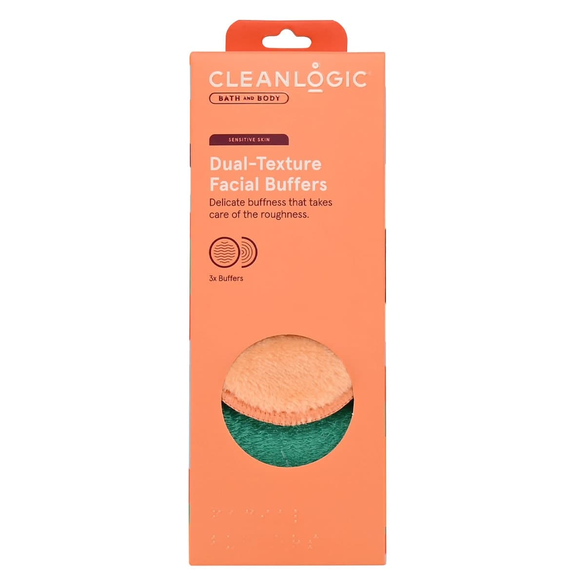 Cleanlogic Sensitive Skin Dual-Texture Facial Buffers 3 Pack Assorted Colours