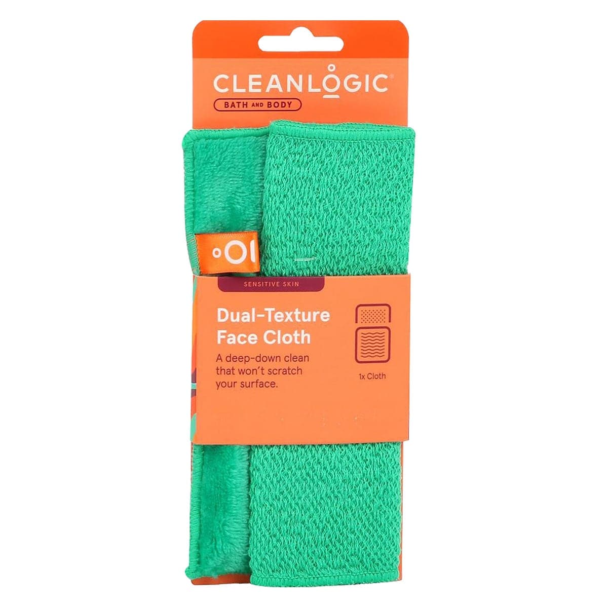 Cleanlogic Sensitive Skin Dual-Texture Face Cloth 1 Pack Assorted Colours