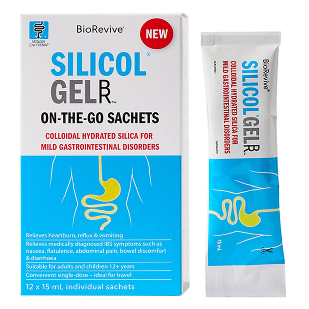BioRevive SilicolGel IBS and Heartburn Relief Sachets 12 Pack