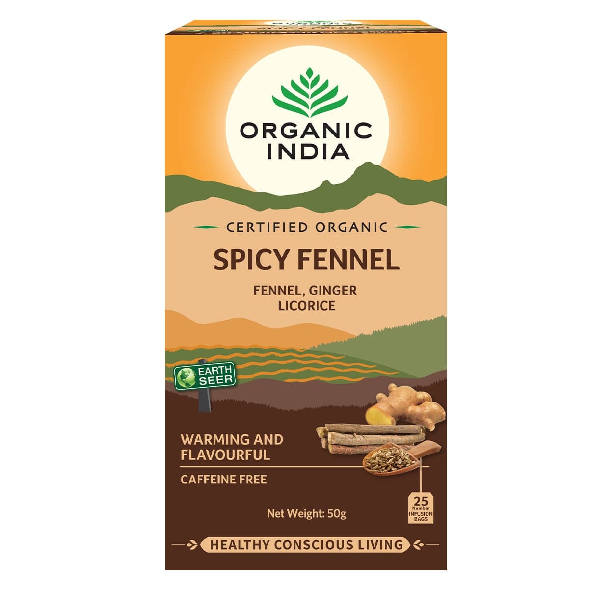 Organic India Spicy Fennel Tea Bags 25 Pack