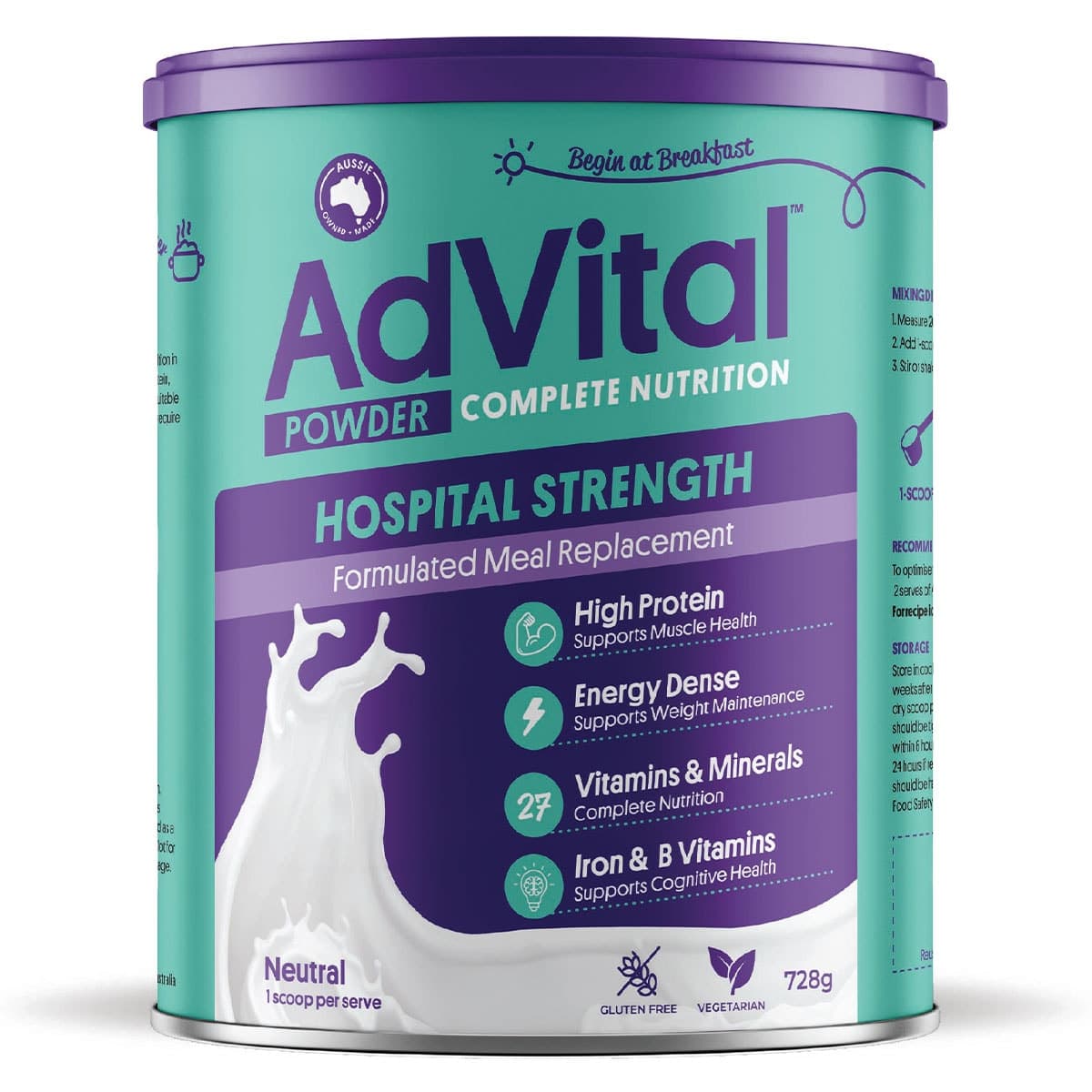 AdVital Hospital Strength Meal Replacement Neutral Powder 728g