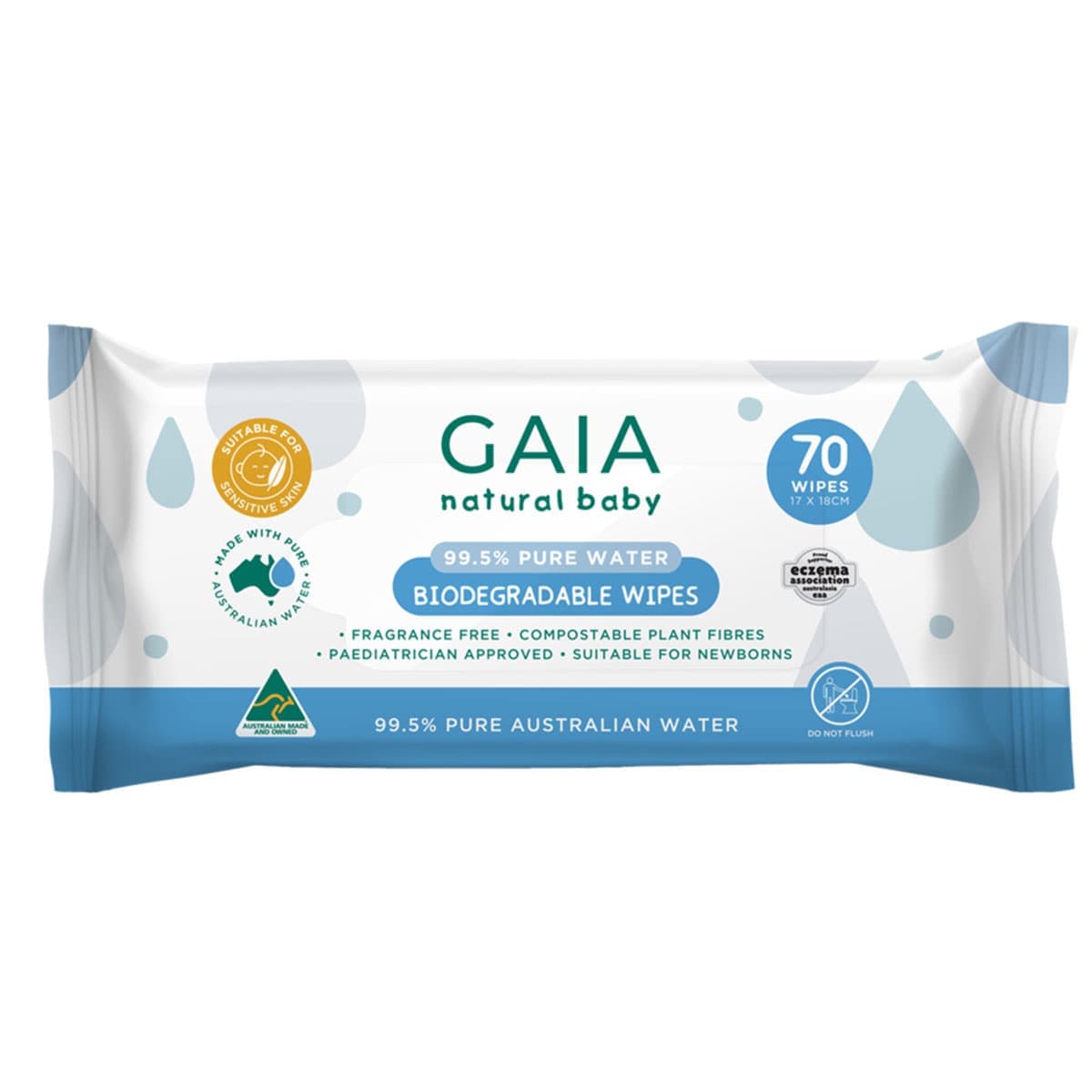 Gaia Natural Baby 99.5% Pure Water Wipes 70 Pack
