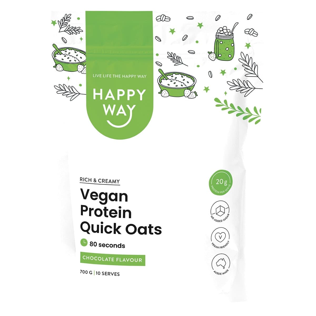 Happy Way Vegan Protein Quick Oats Chocolate 700g