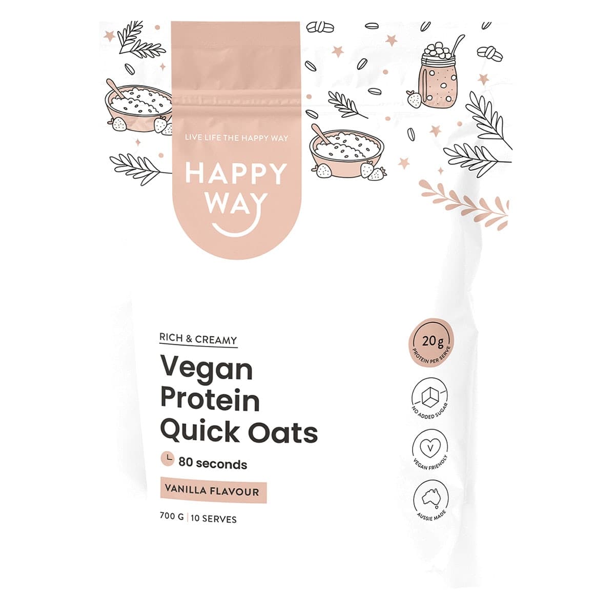 Happy Way Vegan Protein Quick Oats Vanilla 700g
