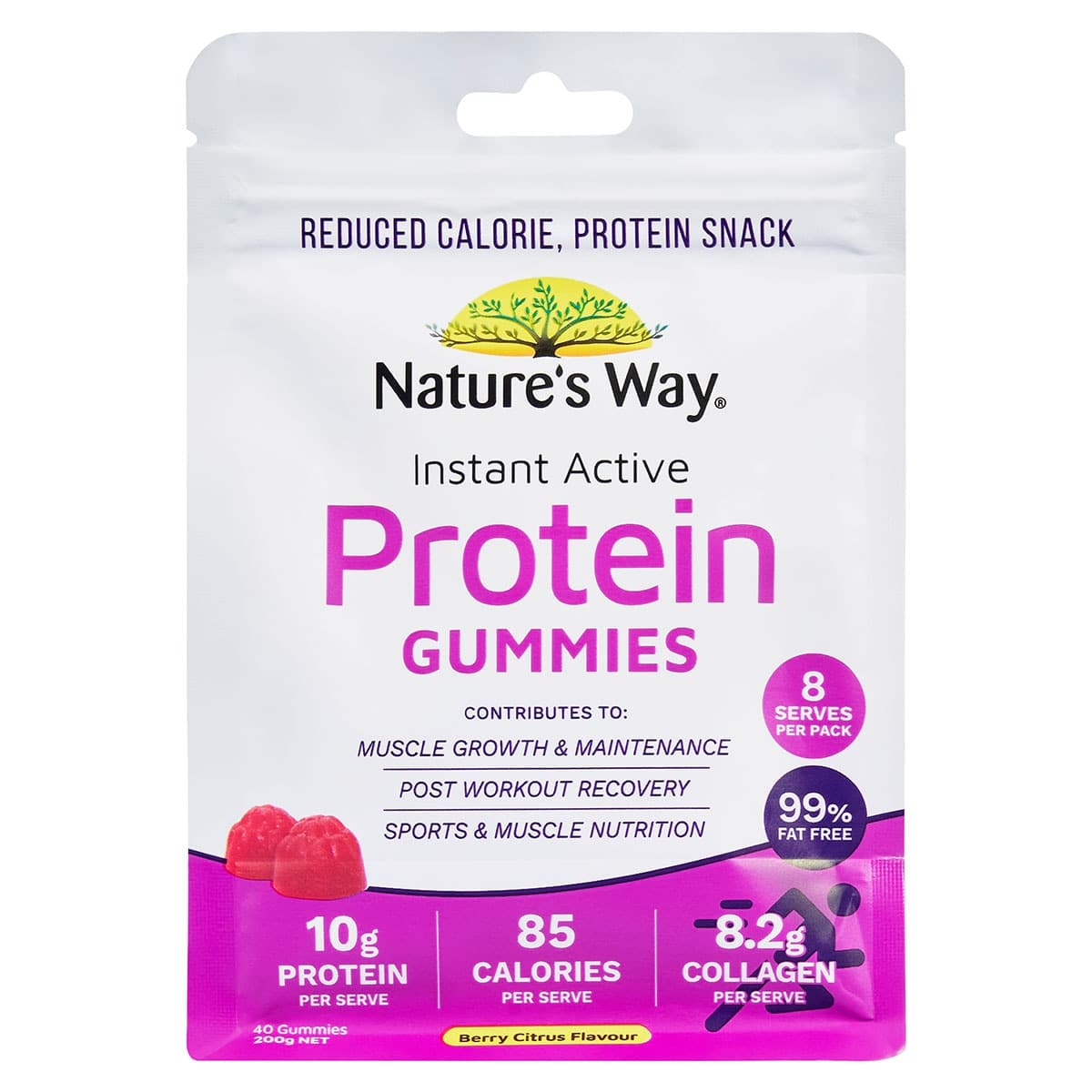 Natures Way Instant Active Protein Gummies Berry Citrus 40 Pack
