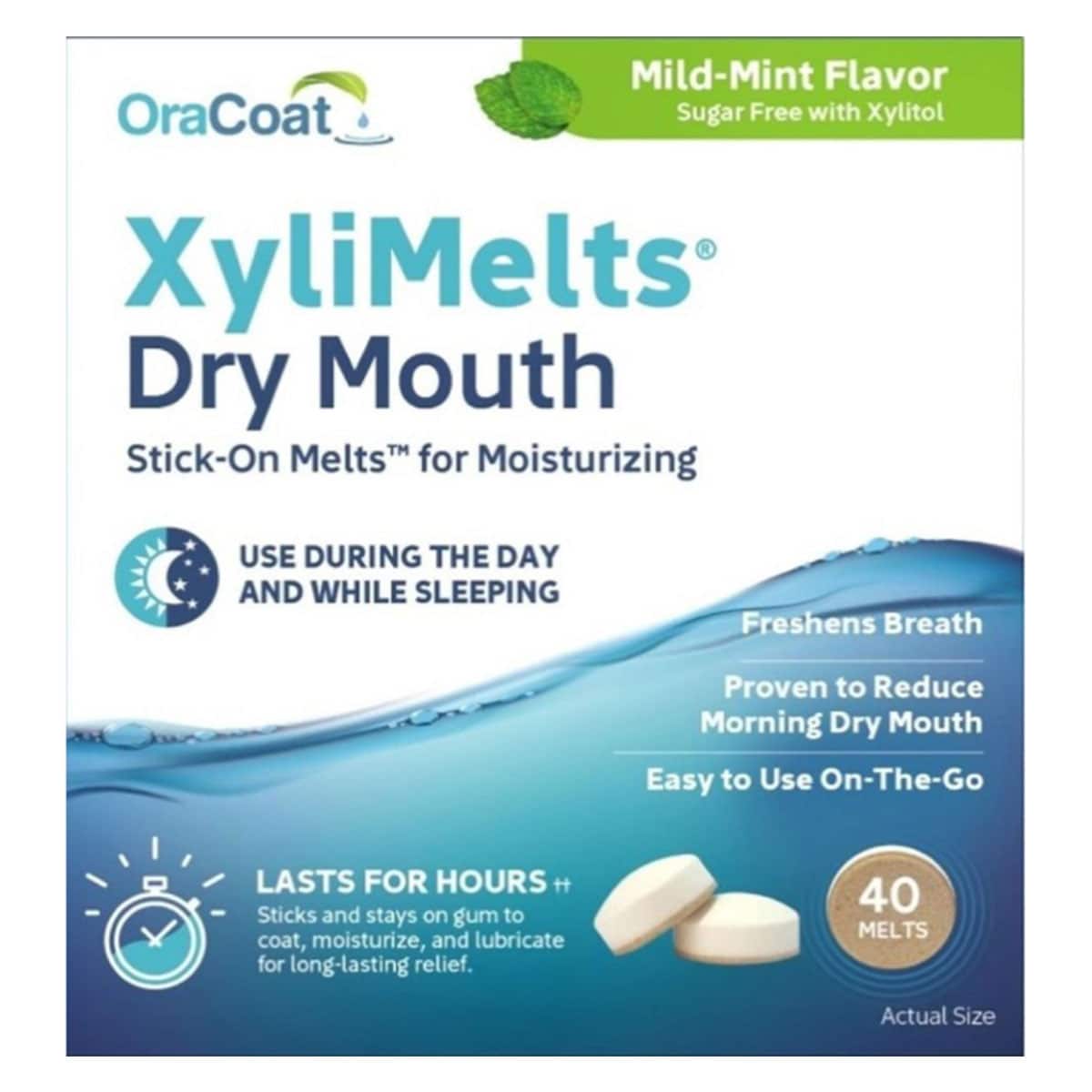 OraCoat Xylimelts Dry Mouth Stick On Melts Mint Free 40 Pack