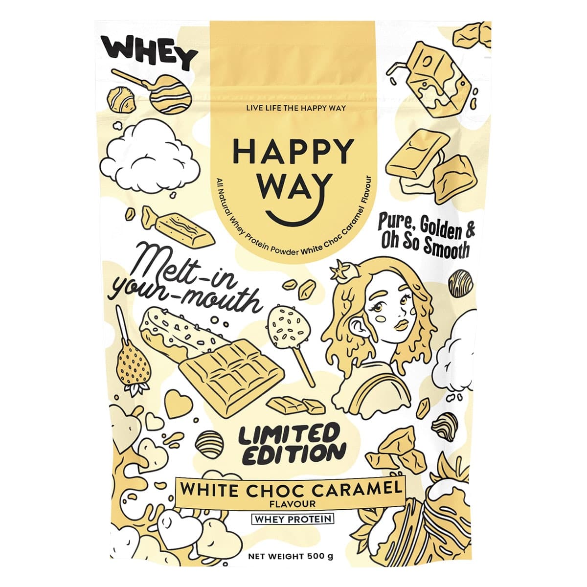 Happy Way White Choc Caramel Whey Protein Powder 500g