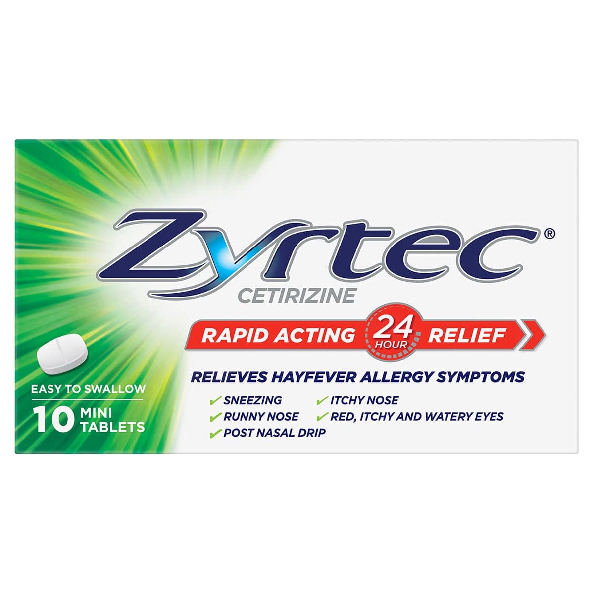 Zyrtec Rapid Acting Hayfever Allergy Relief Antihistamine Mini Tablets 10 Pack