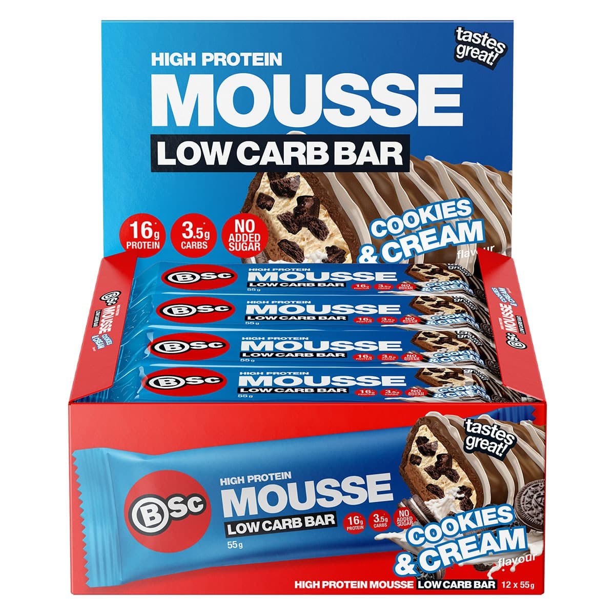 BSc High Protein Low Carb Mousse Bar Cookies & Cream 12 x 55g