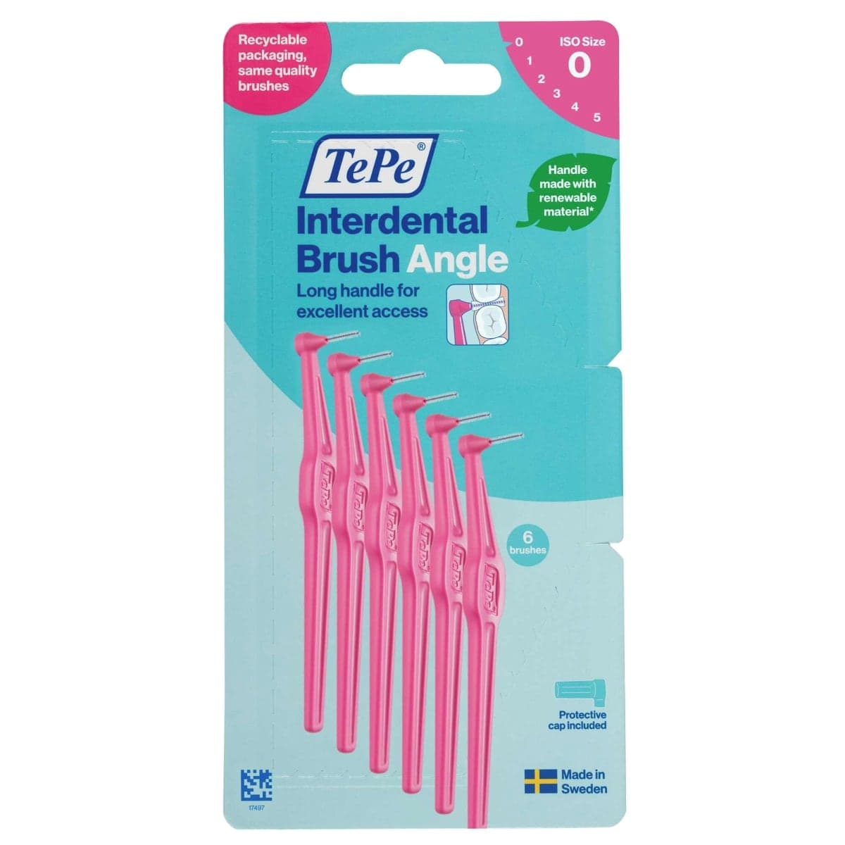 TePe Interdental Brush Angle Pink (ISO Size 0) 0.4mm 6 Pack