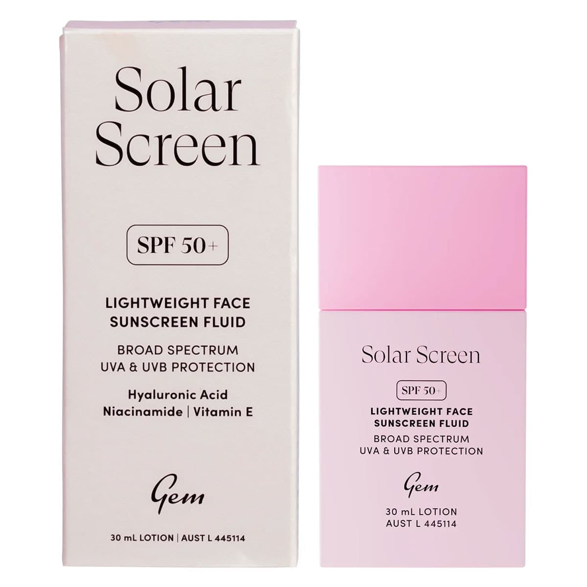 Gem Solar Screen SPF50+ Lightweight Face Sunscreen Fluid 30ml