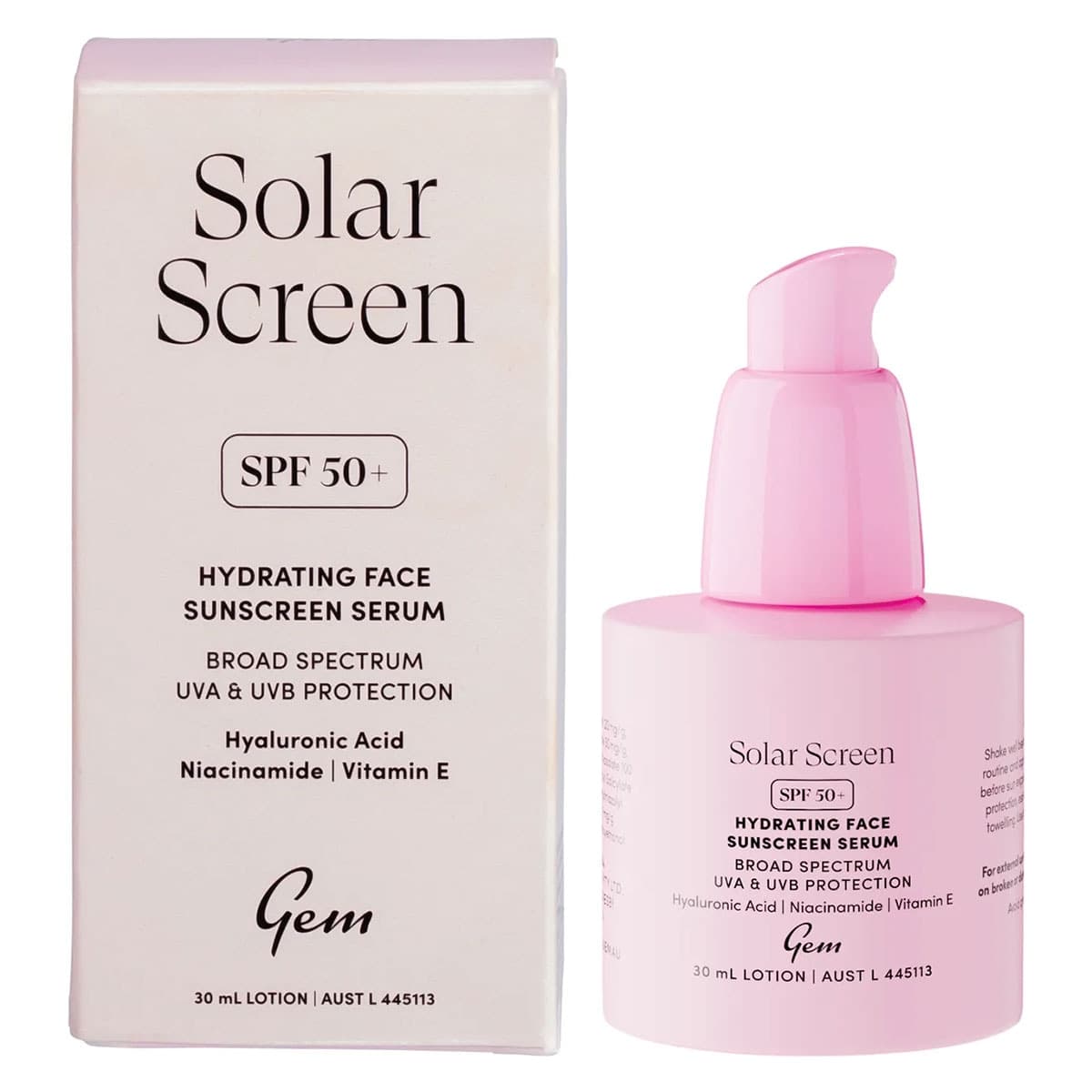 Gem Solar Screen SPF50+ Hydrating Face Sunscreen Serum 30ml