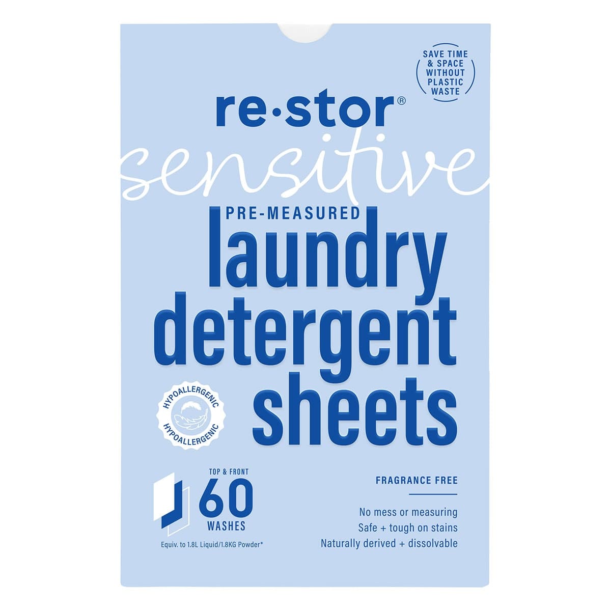 Restor Sensitive Laundry Detergent Sheets Unscented 60 Pack