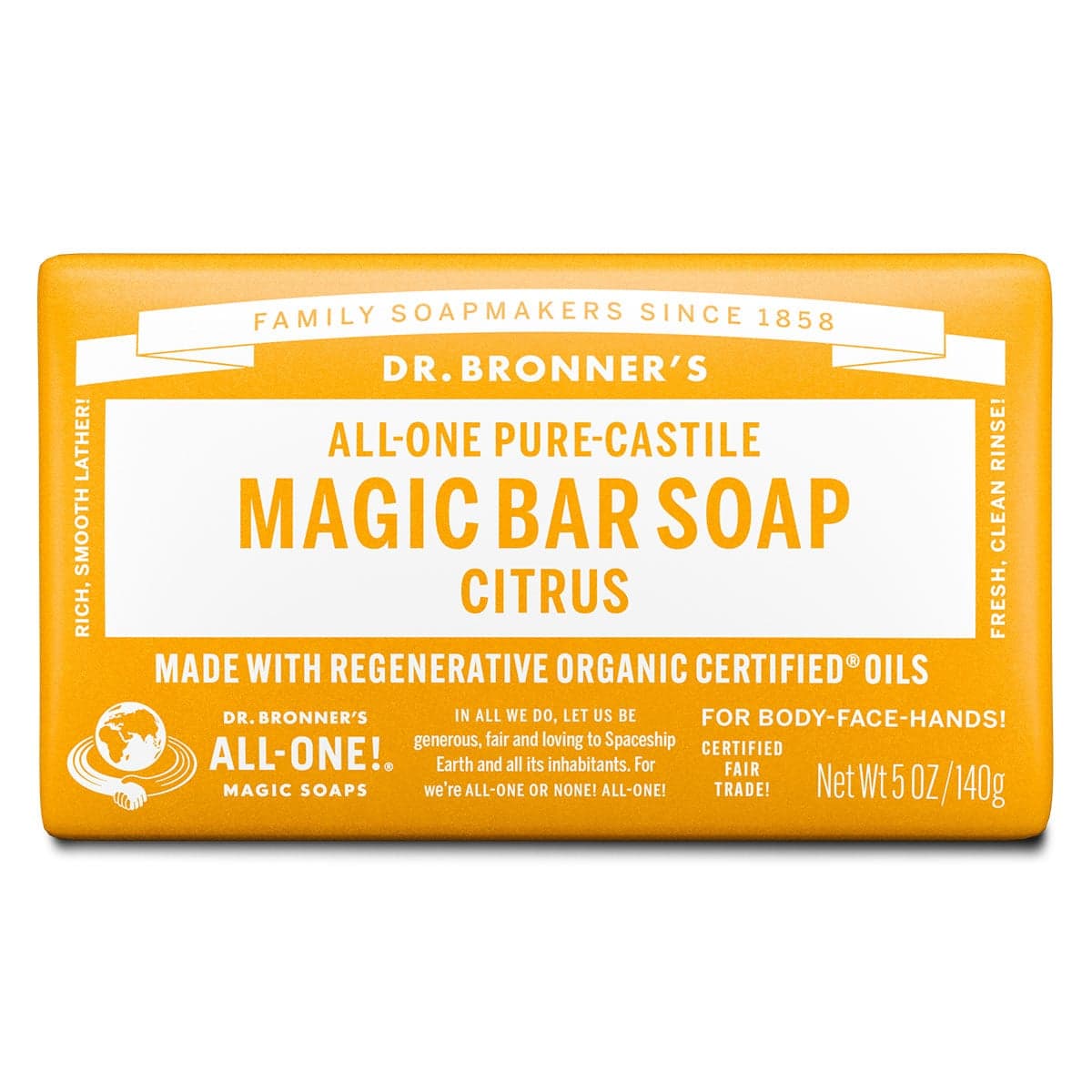 Dr Bronner's Pure Castile Magic Bar Soap Citrus 140g